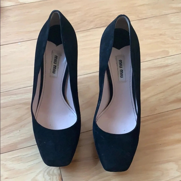 Miu Miu black suede Flare heels - Picture 2 of 5
